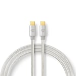 Nedis USB-kabel | USB 2.0 | USB-C™ Hann | USB-C™ Hann | 100 W | 480 Mbps | Gull belagt | 2.00 m | Rund | Flettet / Nylon | Sølv | Deksel Vindusboks