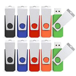 KEXIN Clé USB 8 Go, Lot de 10 Clef USB 2.0 Flash Drive Clef USB Pivotant Stockage Disque Mémoire Stick Pendrive External Storage for Computer/TV/Ipad/Car (8GB, Multicolour)