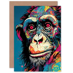 Contemplating Chimp Pop Art Ape for Him or Her Birthday Blank Greeting Card