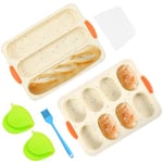 TLsiwio Pain Français Moule de Cuisson 2 Pièces Moule Baguette Silicone,Moule à Pain en Silicone avec 2 Clips Isolants et Pinceau à Huile