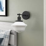 Pathson 1-Lumière Applique Murale, Luminaire Mural Industriel, Prise E27, Abat-jour en Verre Blanc Laiteux Lampe Murale pour Salle de bain, Miroir de Courtoisie, Chambre à Coucher, Cuisine (Noir)