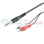 Câble 1,5m Audio Da Jack 6,3mm À 2 Rca Mâle Double Y Adaptateur 6.35 Stéréo PC