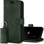 SURAZO Étui de protection de qualité supérieure en cuir véritable pour Samsung Galaxy A14 5G - Rabat en cuir véritable [aimant, compartiment pour cartes, protection RFID, motif floral] à rabat en cuir