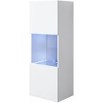 Vitrine murale 1 porte avec led Meuble de Rangement suspendu 40x126x29cm 3 compartiments Modèle Luke V3 Blanc Finition brillante