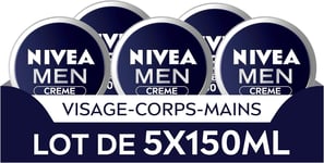 NIVEA MEN Crème Hydratante 3-En-1 (Lot De 5 X 150 Ml), Crème Visage, Corps Et Ma