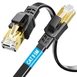 Cable Ethernet Cat 8 5m Plat, Cable RJ45 5 Mètres Blindé Cable Internet Haut Debit 40Gbps 2000MHz Câble Réseau Haute Vitesse Câble Patch Gigabit Cable LAN Plat Noir pour Routeur, Modem.[G310]