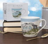 JUMBO CHINA MUG SEA BREEZE Breakfast Mugs Seaside Beach House Scene NEW LP94807