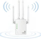 Répéteur WiFi, Amplificateur WiFi Blanc 1200Mbps Dual Band 2.4G/5G, Amplificateur de Signal WiFi, 2 Ports LAN, 4 antennes, Extension WiFi pour la Maison et Le Bureau, Répéteur/Routeur/AP