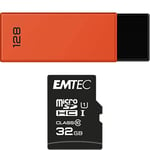 Pack Support de Stockage Rapide et Performant : Clé USB - 2.0 - Séries Runners - 128 Go + Carte MicroSD - Gamme Elite Gold - avec Adaptateur Performance - Classe 10-32 GB