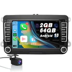 AWESAFE Autoradio Android pour Golf 5 6 VW Passat Polo Seat Skoda, 7 “ HD écran Tactile, intégré Bluetooth carplay Android Auto FM,RDS,GPS,WiFi avec Camera de recul[2Go+64Go]