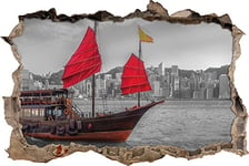 pixxp Rint 3D WD 5360 _ 92 x 62 Voilier Romantique avec la Voile percée 3D Sticker Mural Mural en Vinyle Rouges, Noir/Blanc, 92 x 62 x 0,02 cm