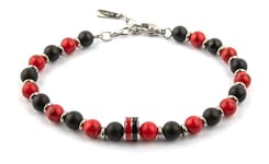 AC Milan LOWELL Bracelet acier et pierres naturelles homme, noir rouge, taille unique, Taglia Unica, Pierre, Pas de gemme