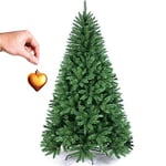 BAKAJI Christmas Tree Pine Gold Heart 180 cm Eco Friendly and Fire Retardant with Cross Base in Iron Foldable Super Thick 600 Branches Hook Grain Green (180 cm)