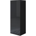 Armoire murale 1 porte Meuble de Rangement suspendu 40x126x29cm 3 compartiments Modèle Luke V1 Noir Finition brillante