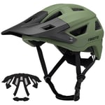 Favoto Casque de Vélo Tout-Terrain - Technologie Double Inmould Casque VTT Cyclisme Léger avec Visière pour Adultes Certifié CE L 57-61cm Réglable Vert Militaire