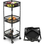 Chariot de Cuisine Pliable à 3 Niveaux Desserte de Rangement en Métal avec 2 Roues Verrouillables pour Salon/Chambre/Bureau - Costway