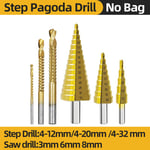 Foret étagé en titane HSS,jeu de forets étagés à grande vitesse,outils de forage de scie,perceuse à scène conique pour métal et bois,4-12,4-20,4-32mm - Type Step Saw Drill Set #B