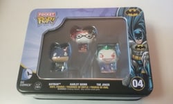 funko,pop,neuf,tin 3-pack,pocket,batman,4,joker,harley quinn,tin box