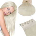 RUNATURE Extension Cheveux Naturel a Clip Blond Extension Cheveux Lisse Clip Blond Blanc Extension a Clip Cheveux Naturel Remy Hair 14 Pouces/35cm 3 Pièces/50g #800