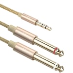 Audio Câble Jack 3.5mm vers Double 6.35mm Cordon 3.5 Mâle vers 6.35 Mâle Mono Y Splitter Jack Câble d'Instrument Nylon Tressé pour Amplificateur Table de Mixage Carte Son Casque Smartpone etc