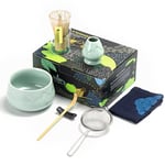 TEANAGOO Set de Matcha Japonais (7pcs) Fouet à Matcha Kit Mtacha Bol à Matcha Fouet à Matcha en Bambou (Chasen) Scoop (chashaku) Whisk Holder. N26, Bleu Céladon, poudre de thé vert Matcha...