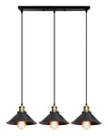 Luminaire Suspension Noir Industrielle Rétro Vintage E27 22cm Plafonnier Lustre Suspension 3 Tête pour Couloir Chambre Salon