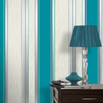 SYNERGY STRIPE TEAL WHITE GREY GLITTER FEATURE DESIGNER VINYL WALLPAPER M0801