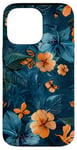 Coque pour iPhone 14 Pro Max Motif floral abstrait bleu avec abeilles tropicales vintage