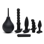 Lovehoney Bumper Booty Anal Toys Kit - 2 Butt Plugs, Anal Beads, Prostate Massager & Douche - Removable Bullet Vibrator Included - Silicone 6 Piece Adult Sex Toy Kit for Couples - Black