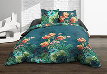 Housse de Couette 220x240 + 2 taies - Pur Coton 57 Fils - Amelia, Bleu, Vert, Orange, Turquoise