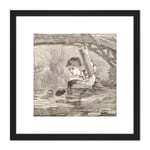 Homer Orrin Make Haste I Am Perishing Drowning Drawing 8X8 Inch Square Wooden Framed Wall Art Print Picture with Mount