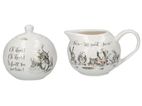 V&A Alice in Wonderland Fine China Milk Jug and Sugar Bowl Set with Decorative Illustrations (2 Pieces) - White, 18 x 7.5 x 7 cm