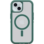 OtterBox iPhone 15, iPhone 14, and iPhone 13 Defender Series XT Clear Case - VELVET EVERGREEN (Clear), screenless, rugged, snaps to MagSafe, lanyard attachment