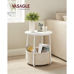 Songmics - Petite Table Basse Ronde, Table d'Appoint, Bout de Canapé avec Panier en Tissu, Espace de Rangement, pour Salon, Chambre, Table de Chevet,