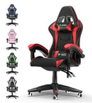 bigzzia Chaise Gaming - Ergonomique Chaise de Gaming avec Coussin Lombaire + appuie-tête - PU Cuir Chaise Bureau réglable en Hauteur - Fauteuil Gaming pour Adultes Enfants - Rouge