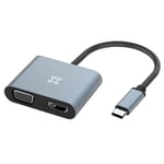 Adaptateur XtremeMac USB-C vers HDMI & VGA, double affichage, 4K Ultra HD (HDMI) et Full HD (VGA), MacBook Pro/Air M1, iPad Pro/Air/Mini 6, Dell Xps 13/15, structure aluminium qualitative - Space Grey