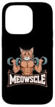 Coque pour iPhone 14 Pro Meowscle Gym Cat T-shirt d'entraînement amusant pour les amoureux des chats