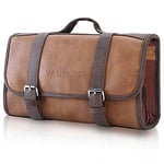 Vancase Trousse de Toilette à Suspendre pour Homme en Cuir pour Salle de Bain et Douche, kit d'accessoires de Maquillage de Voyage/Excellent Cadeau, Marron, Style rétro, va avec Tout, Charme Mature,