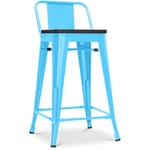 Tabouret de bar design industriel avec dossier - Bois et acier - 60 cm - Stylix Turquoise