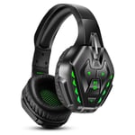 PS4 Headset, PHOINIKAS Wired Gaming Headset for PS5, Xbox One, PC, Bluetooth Wireless Headset with 7.1 Bass Surround, Noise Cancelling Mic Gaming Headset, LED Light, Bluetooth Up to 40H - Green