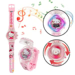 Barnklocka Cartoon Klocka Blinkande Ljus Upplysning Digital Musik Klockor Snurrande Topp Flip Cover Armbandsur Leksak Hello Kitty