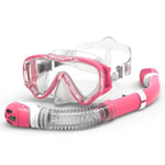 MHSHKS Snorkel Set Diving Masks Anti-Fog Snorkeling Diving Mask With Upgraded Free Breathing Tubes Flexible Silicone Large Frame Glasses For Adult And Youth (Color : Pink set)