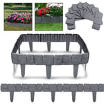 Bordure de jardin 12,5m Barrière Clôture Aspect Pierre Bordure de pelouse 50 pièce bordure en plastique(1 élément 25x23 cm, Anthracite) HENGMEI