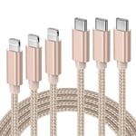 Lot De 3 Câble Usb C Vers Lightning Charge Iphone Rapide Mfi Certifié 123M, Chargeur Lightning Usb C Pour Iphone 12 13 Mini 11 Pro X Xr Xs Max 8 Ipad Pro 2018 Air 2019, Fil C-Lightning Nylon Or