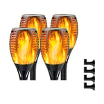 Lot de 4 lampes torches solaires avec effet de flamme vacillante Lanterne solaire étanche pour l'entrée du jardin, le sentier, la terrasse extérieure.