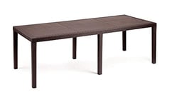 Dmora - Table d'extérieur Roma, Etagère à manger rectangulaire extensible, Table de jardin extensible effet rotin, 100% Made in Italy, 150/220x90h72 cm, Marron