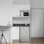 Kitchenette K00L - 100 cm - emplacements frigo top et micro-ondes-Blanc-Nero-évier à gauche