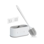 Relaxdays Brosse pour WC avec Support Mural, séchage Rapide, Toilettes, réservoir, sans perçage, Plastique, Blanc-Gris