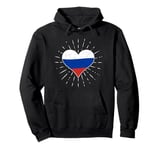 Russian Flag Vintage Heart - Russia Fan Retro Pullover Hoodie