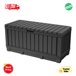 Keter 350L Kentwood Large Garden Storage Box Seat Outside Bin Tool Lockable Grey